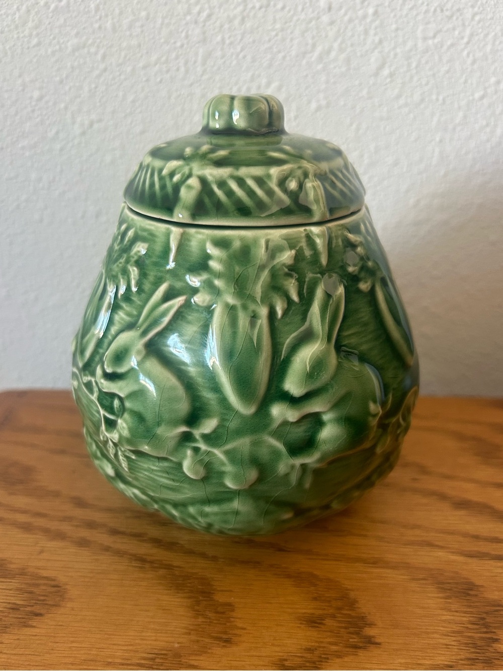Rabbit Green Sugar Bowl & Lid by Bordallo Pinheiro-Discontinued